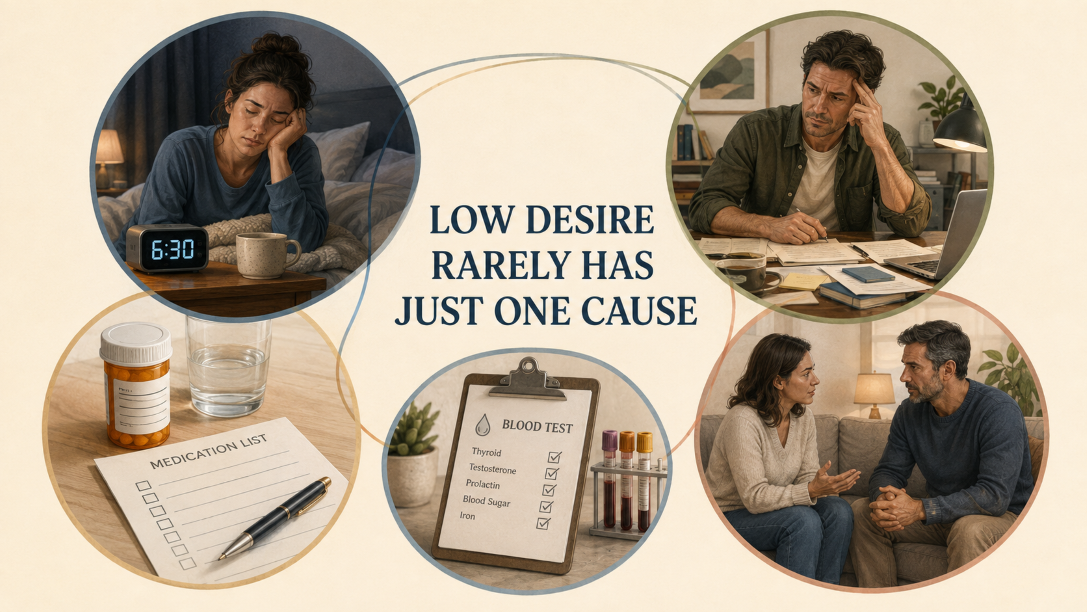 Sleep, stress, medication, hormones and relationship factors that can contribute to low libido